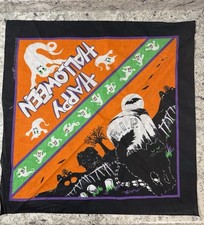 Vintage Happy Halloween Spooky Cute Ghost Black Cat Graveyard Bandana EUC
