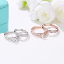 Minimalist Double Row Zirconia Ring Set for Women Stackable Wedding Bands Rose