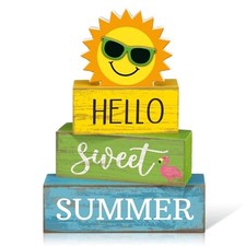 4 Pcs Summer Wooden Tabletop Decor Hello Sweet Summer Tiered Tray Sunshine