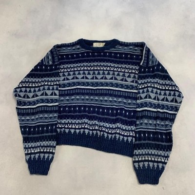Vintage Strickpullover Abstrakt Gemustert Opa Strickpullover Herren Boxy M