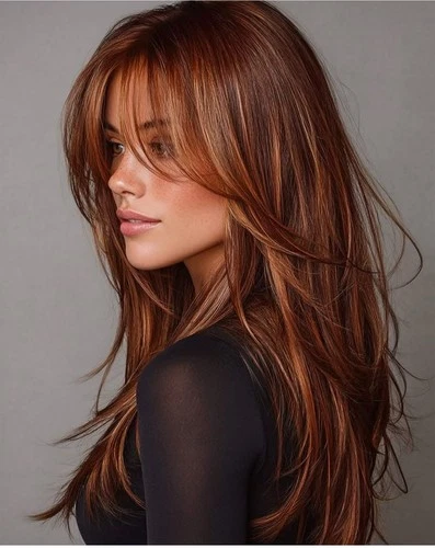 Copper Auburn with Ginger Highlights Lace Front 100% Human Hair Wigs 18inch