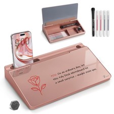 Small Compact Glass Desktop Whiteboard with Storage   12 x 7 in Dry Erase Boa...