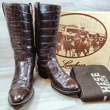 VTG Lucchese San Antonio Baron Full Alligator Cowboy Boots Men 9.5 Black Cherry