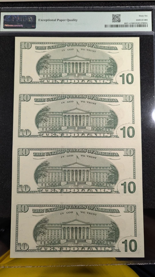2003 A $10 FRN Boston 4 NOTE UNCUT SHEET GRADED 66 EPQ GEM UNC STAR Notes 4X10 - Image 3 of 4