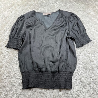Philosophy Smocked Blouse Women's Small Black Puff Sleeve Romantic Coquette