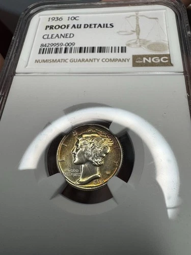 1936 10C NGC AU Details - Mercury Dime First Year Proof Gorgeous Album Toned