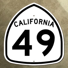 California state route 49 highway marker road sign gold rush Sierra 1957 18"