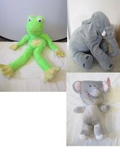 Lot Of 3 Stuffed Animal Assorted Plush Mix 16" Elephant, 14" Mouse, 32" Frog
