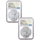 2pc Set - 2021 $1 T1, T2 American Silver Eagle Set NGC MS69 First and Last Da...