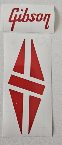 2 Guitar Headstock Gibson Logos & 1 Split Diamond, Red Die-Cut VINYL Decal