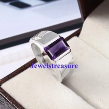 Natural Amethyst Gemstone with 925 Sterling Silver Ring for Men's #9390