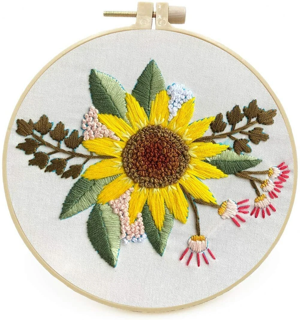 Maydear Embroidery Starter Kit With Flower Pattern Cross Stitch Needlework  Kits