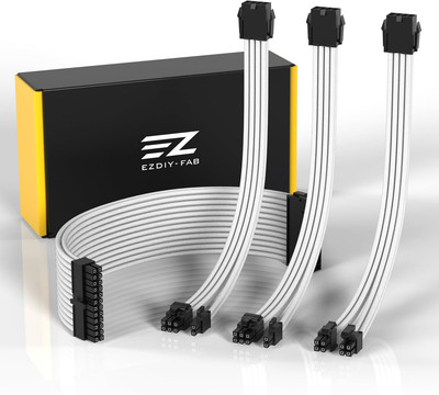 EZDIY-FAB PSU Extension Cable Sleeved Custom Mod PC Power Supply Cable, Soft Nyl