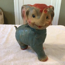 Vintage 1961 Sun Rubber Swivel Head Squeaky 9 inch Blue Circus Elephant Toy