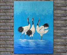 Original oil painting，Cranes  painting,impasto oil on canvas,Ready to hang