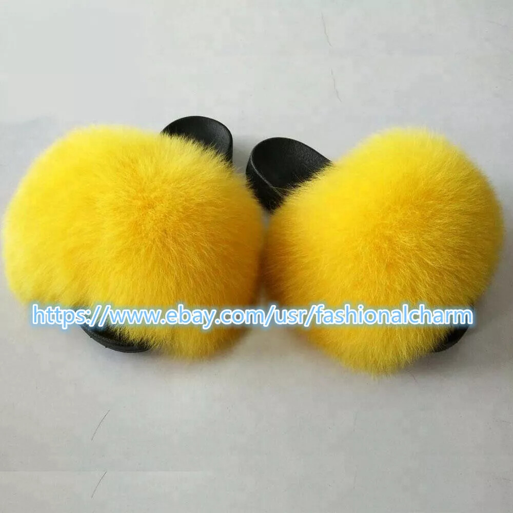 PANTOFOLA D’ORO Sandali ciabatte ciabatte basse gialle donna max large XXL vera pelliccia di volpe