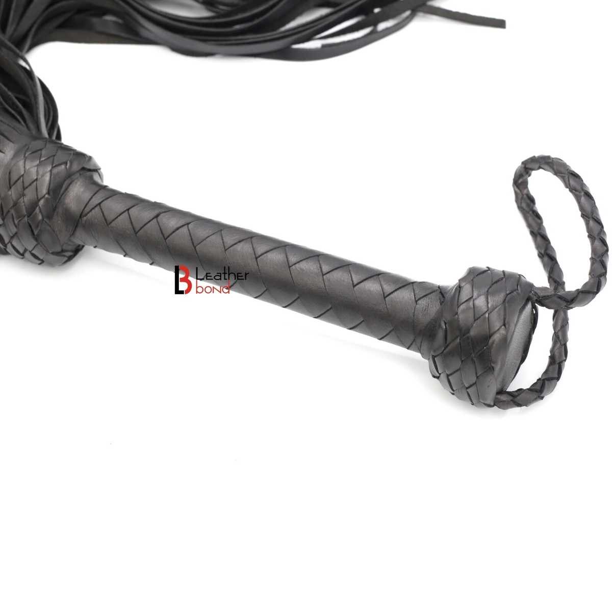 Real Cow Hide Leather Flogger - 25 Falls, Black, Steel Studded - LB's Whip