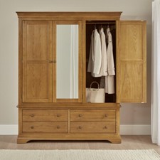Triple Wardrobe with Mirror and 4 Drawers French Louis Oak 3 Door Furniture