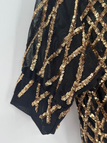 Slick it Up New York Mens Black Gold Sequin Short Sleeve Jumpsuit Sz S - Picture 5 of 10