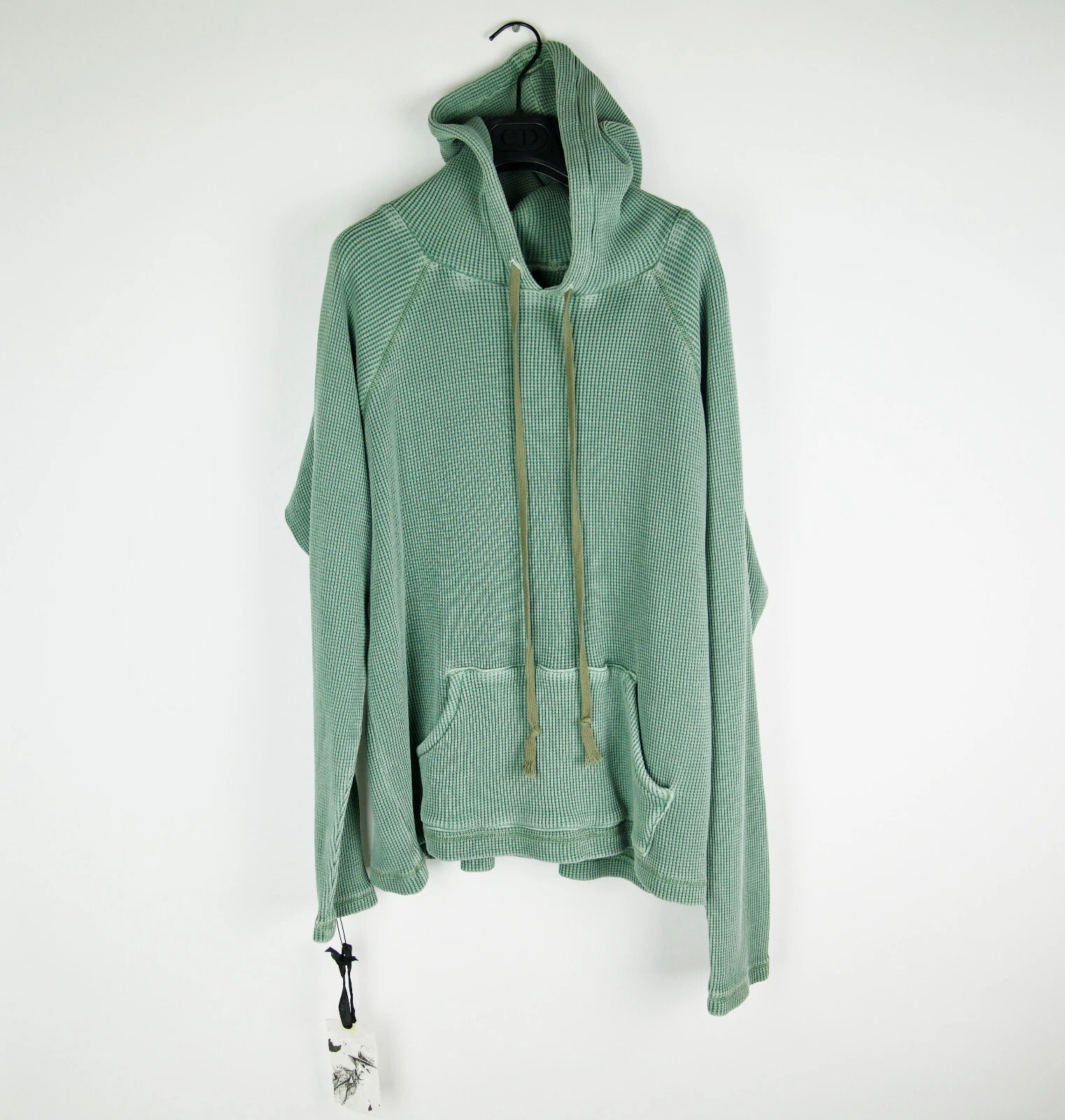 Greg Lauren Men's Waffel Knit Drawstring Green Thermal Hoodie New 2 3 Large