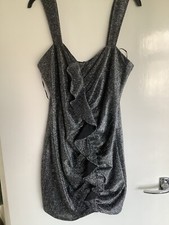 New Boohoo  Lurex Ruffle  Lined Mini Dress Size 14