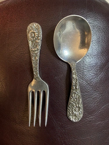 ANTIQUE VINTAGE Sterling Silver S KIRK & Son Baby Spoon and Fork Bridal Bouquet