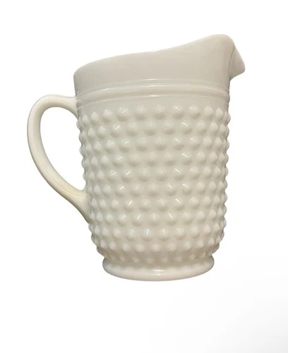 Vintage Hobnail Milk Glass Pitcher Cottage Core