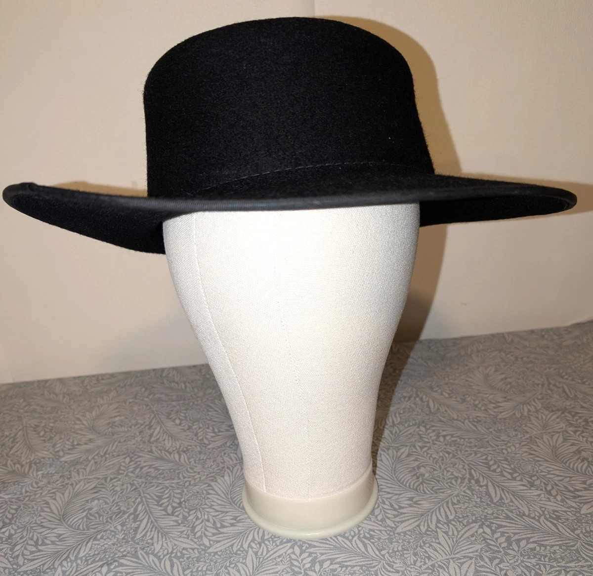 Sombrero plano Fedora de lana negro cabeza de 22 pulgadas
