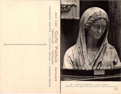 Reims Cathedral Postcard France 226 Bust of Virgin Unposted Vintage Old Sepia