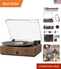 Portable Wooden Record Player with Bluetooth Built-in Speakers for Home Decor