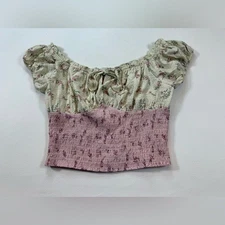 Sienna Sky dainty floral Y2K smock puff sleeve crop large cottagecore (bin JJ3)