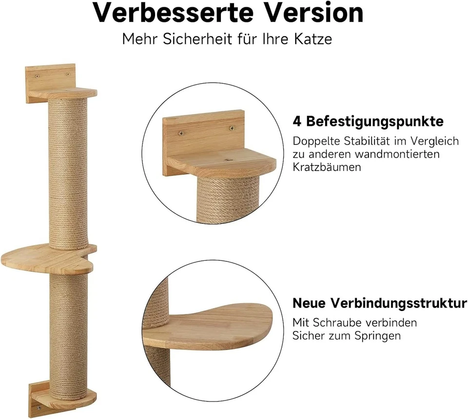 Katzenkratzbaum aus Gummiholz 93cm höhe Kratzmöbel Spielbaum für alle Rassen - Bild 4 von 4
