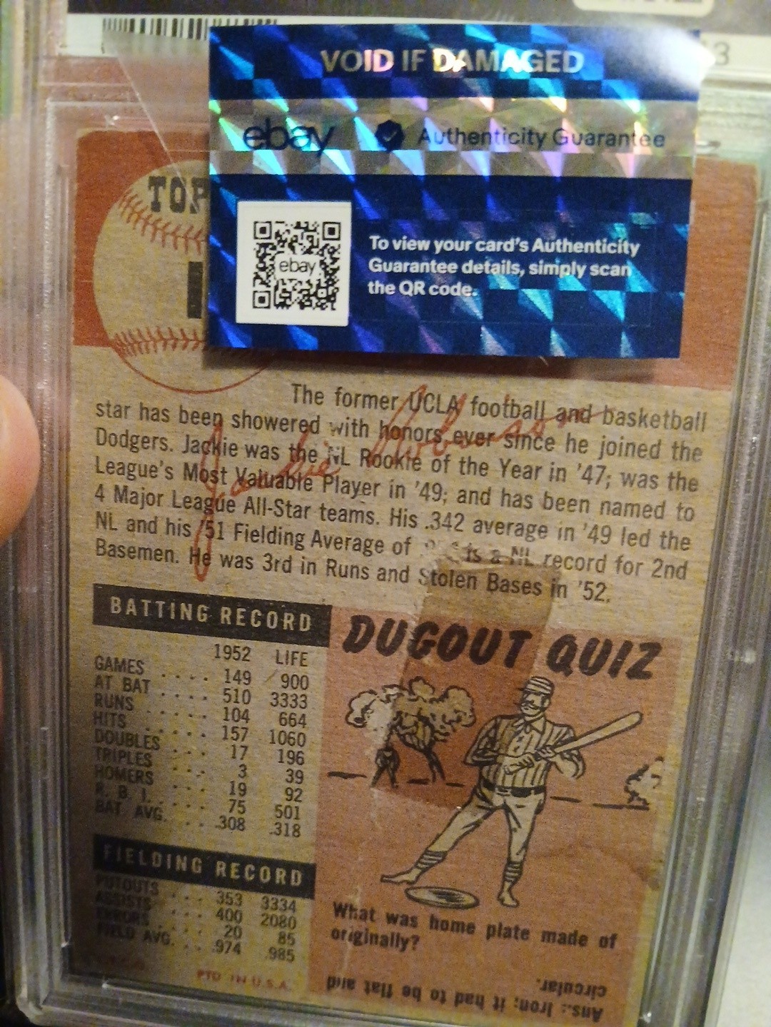 1953 Topps Jackie Robinson #1 Psa Authentic view 6