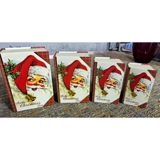 4 Stackable Vintage Santa Claus Christmas Faux Book Boxes 6.5" x 4.5" New