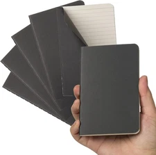 Pocket Notebook, 6 Pack Mini Notebooks 3.5" x 5.5" (90x140mm), Black Cards