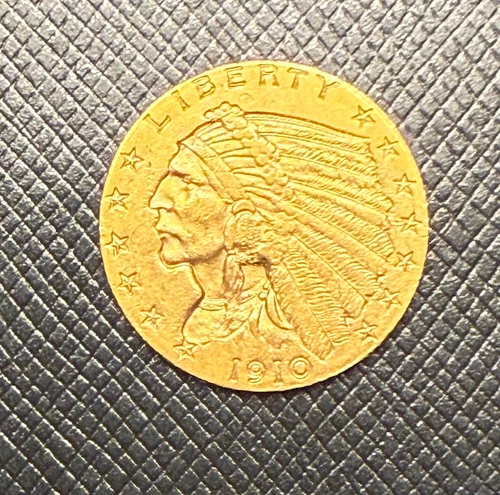 US 1910 Gold $2 1/2 Dollars Indian Head Circulated