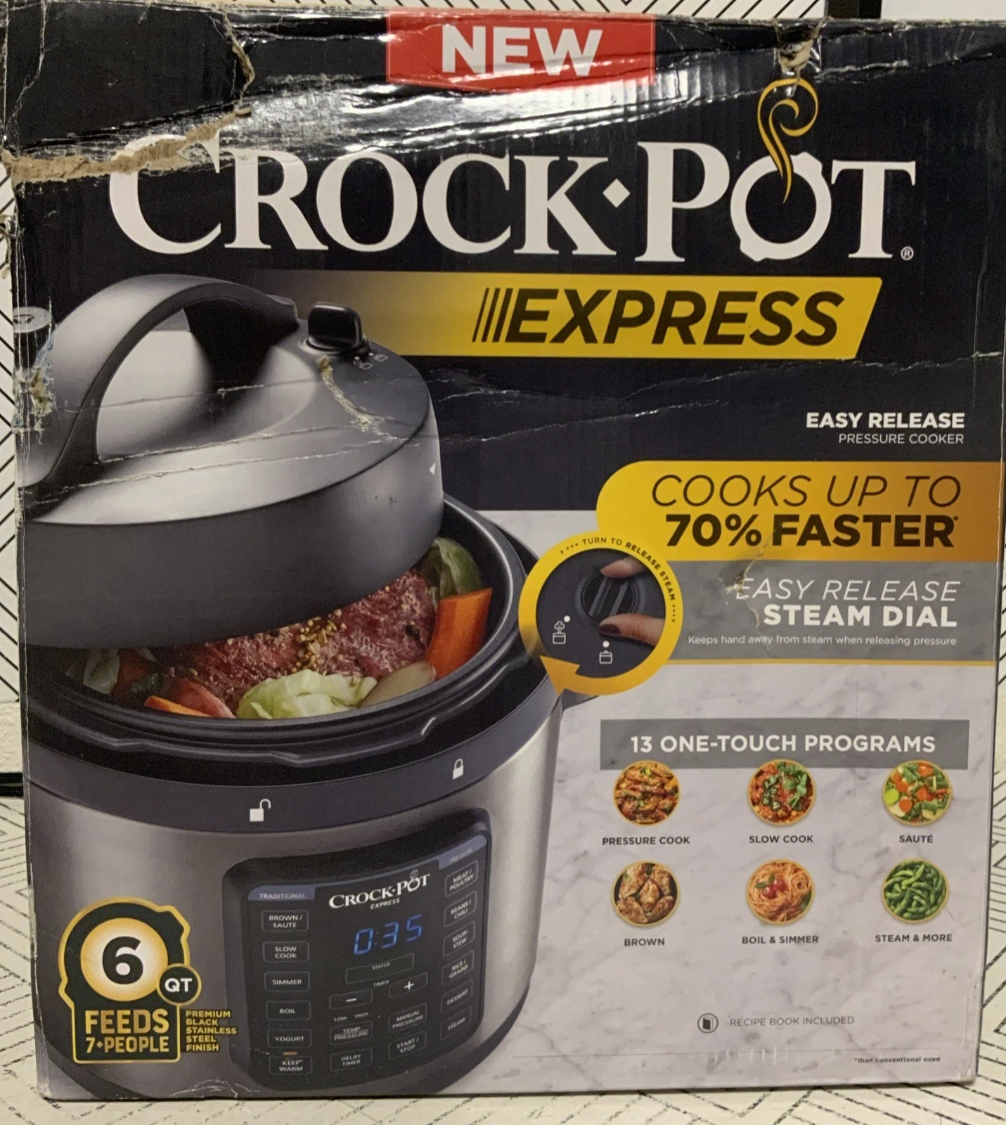 ➿ Crock-Pot Multi Function 6 Qt Express Cooker Stainless Steel 🆕Distressed Box