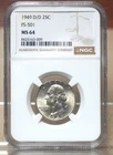 1949-D/D WASHINGTON QUARTER, FS-501, NGC MS64 163009