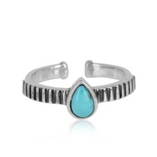 Natural Turquoise Gemstone Oxidized 925 Sterling Silver Adjustable Rings