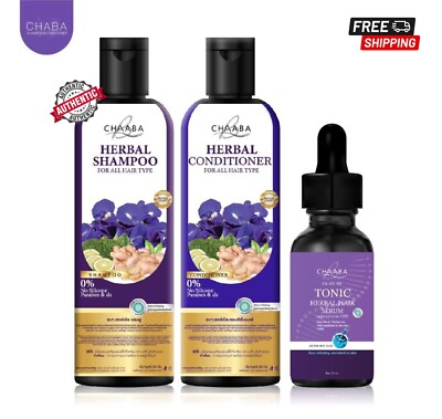 Chaba Herbal Shampoo + Conditioner + Hair Tonic Serum Growth Treatment SET 3 pcs