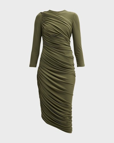 Norma Kamali Diana Dress Women's Medium Green Ruched Long Sleeve Sheath JDM1361 - Picture 7 of 10