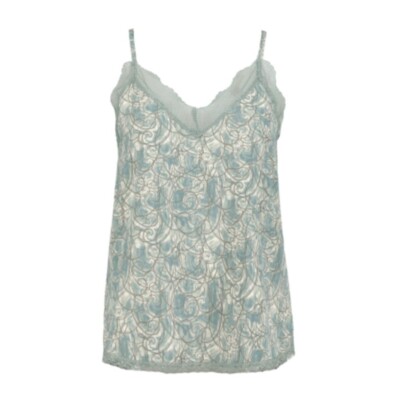Bishop + Young Satin Lotus Camisole Top Size Medium Teal Swirl Paradise Lace