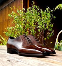 Handcrafted Leather Oxford Dress Shoe for Men's Brown leather and Sued For Party