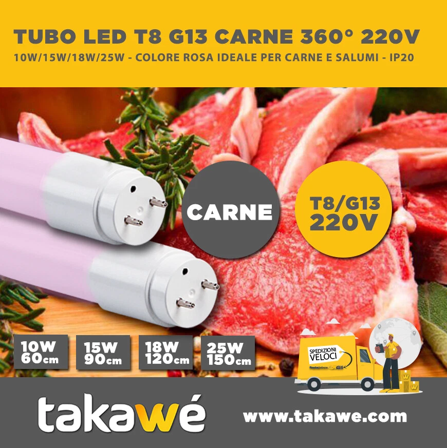 SILVANYLUX T8 G13 TUBO LED ROSA 360° BANCO ALIMENTARE CARNE MACELLERIA FOOD 10W 15W 18W 25W