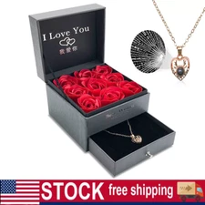 Rose in a Box w/ I Love You Necklace Romantic Lady Gift Boutique Preserved