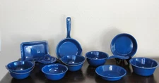 11 pcs Set Vintage Children's Blue Enamelware Graniteware Cookware