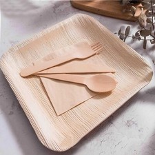 125 Pcs Palm Leaf Plates Disposable Wooden Cutlery Set Eco-Friendly Tableware