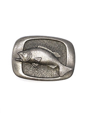 Vintage 1983 United Chicago Brass Belt Buckle Large Mouth Bass Fish USA