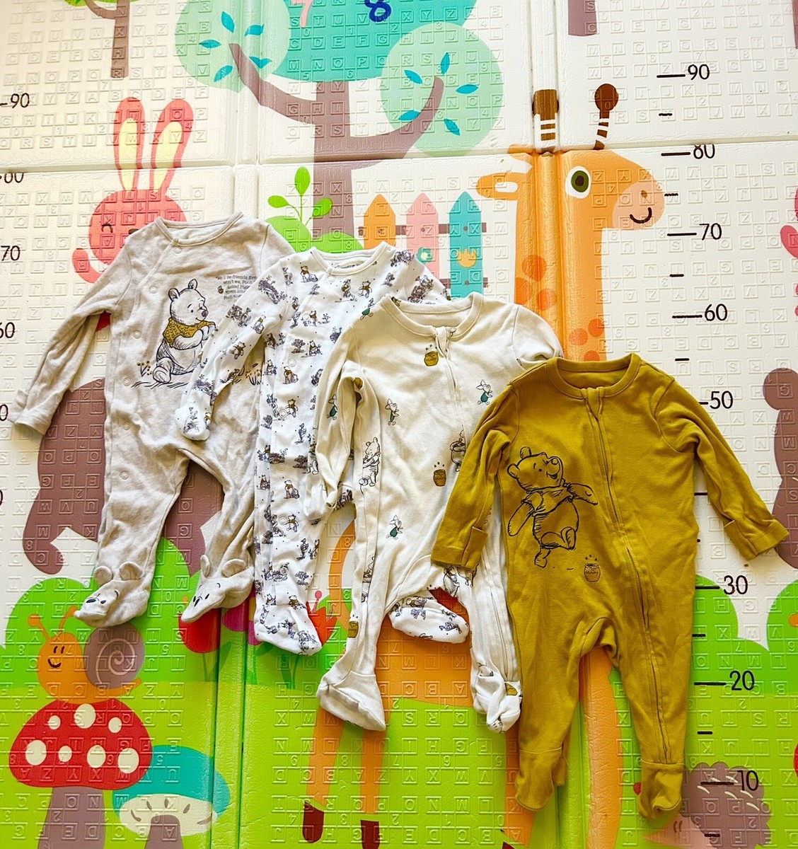 Set of Four Winnie the Pooh Cream Yellow Sleepsuits Zip Up Size