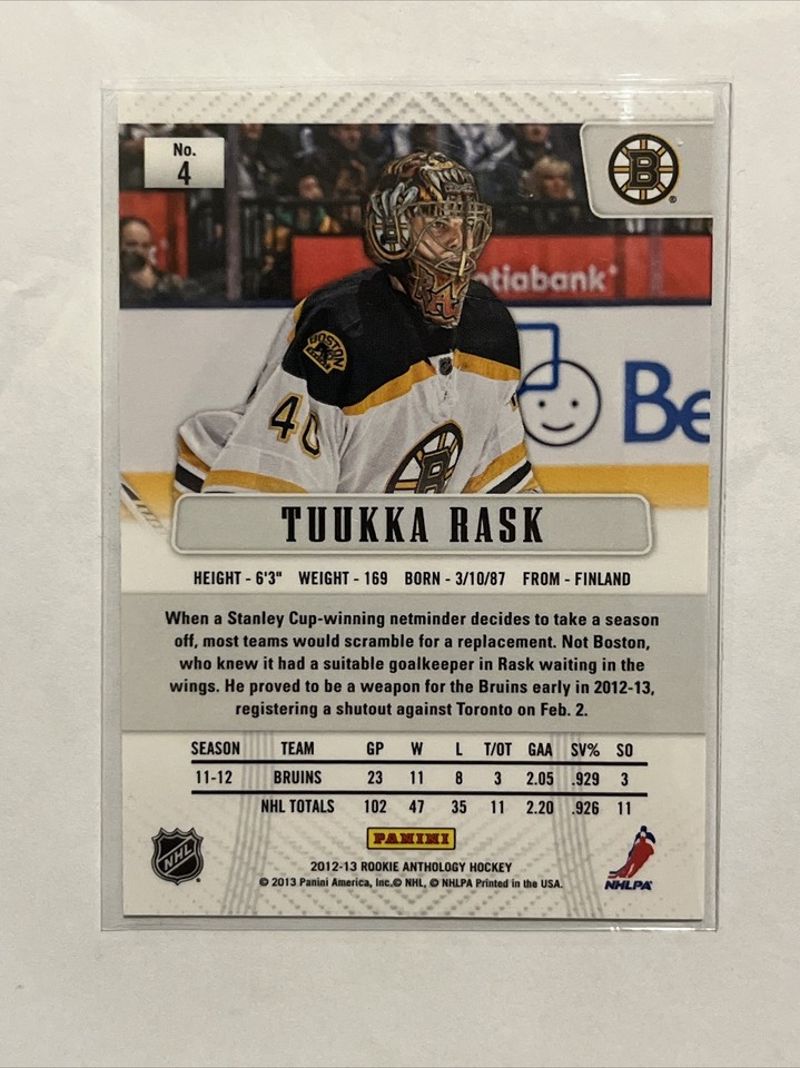 2012-13 Panini Rookie Anthology Prizm Tuukka Rask #4 | eBay